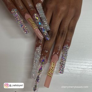 Birthday Nails Long Coffin With Embellishments