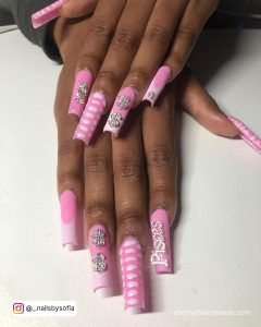 Birthday Nails Long In Pink And White