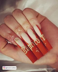 Birthday Nails Long In Red And Gold