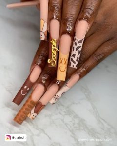 Birthday Nails Long With A Different Design On Each Finger