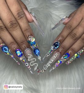 Birthday Nails Long With Rhinestones And Embellishments