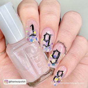 Birthday Nails Short Coffin In Pink With Glitter