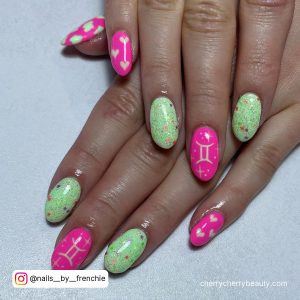 Birthday Short Nails Ideas In Hot Pink And Green Color