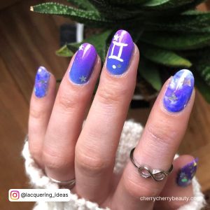 Birthday Short Nails In Blue And White