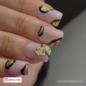 Black And Gold Foil Nails