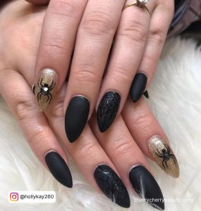 Black And Gold Halloween Nails