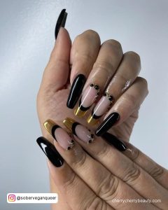 Black And Gold Long Nails