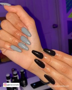 Black And Grey Nails Coffin
