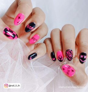 Black And Hot Pink Nail Designs