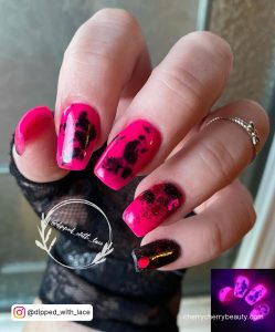 Black And Hot Pink Nails