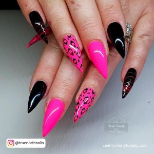 Black And Neon Pink Nails