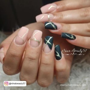 Black And Nude Matte Short Acrylic Nails
