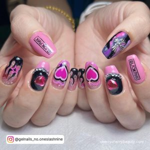 Black And Pink Nails Design