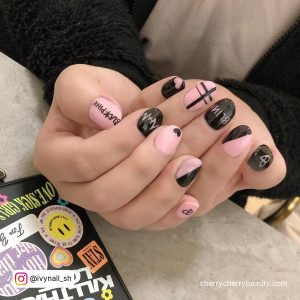 Black And Pink Nails Short