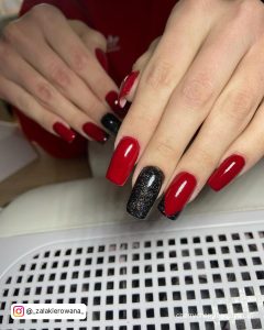 Black And Red Glitter Nails
