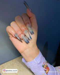 Black And Silver Ombre Nails