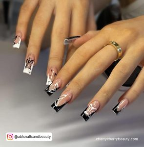 Black And White Butterfly Nails