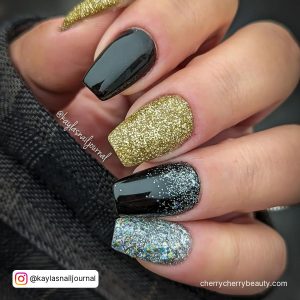 Black and Rose Gold Nails with Rhinestones | The Nailest