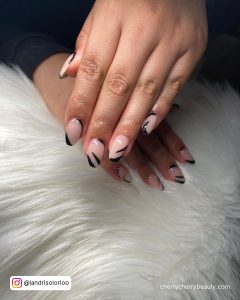 Black Lines Design On Nails Almond Shape
