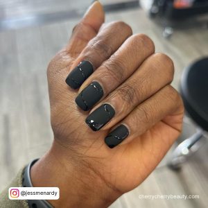 Black Matte Nails With Glossy Tips