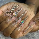 Bling Long Acrylic Nail Designs For Winter Rhienstones