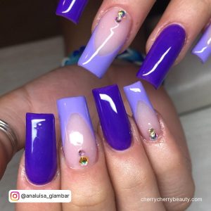 Blue And Purple Acrylic Nails With Diamonds