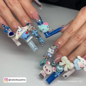 Blue Cute Baddie Acrylic Nails