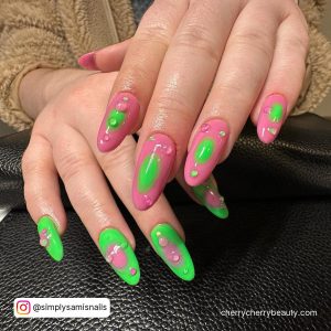Bright Green And Pink Nails