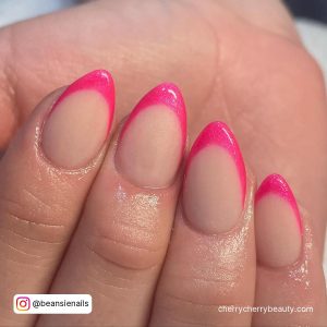 Bright Pink Acrylic Nail Designs With French Tip Design