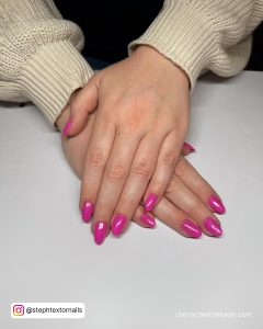 Bright Pink Chrome Nails For Short Length