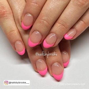 Bright Pink Dip Nails In French Tip Design
