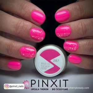 Bright Pink Gel Nail Ideas With Glitter Effect