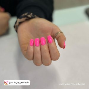 Bright Pink Gel Nails In Square Shape