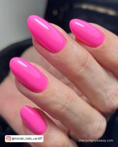 Bright Pink Hot Pink Nails In Almond Shape
