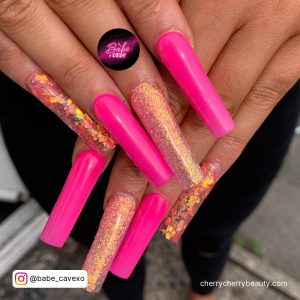 Bright Pink Long Nails