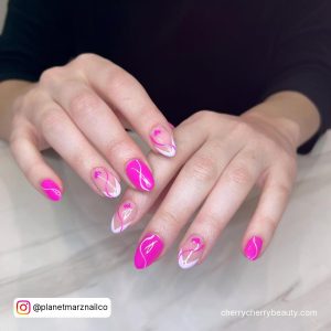 Bright Pink Nail Color With Swirls