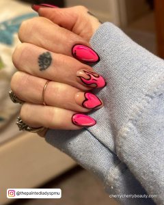 Bright Pink Nails Designs With Black Outline