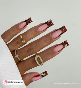 Brown Tip Acrylic Nails In Coffin Shape