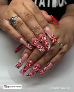 Candy Cane Trendy Short Acrylic Nails Winter