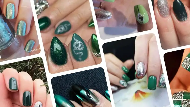 green and silver nails