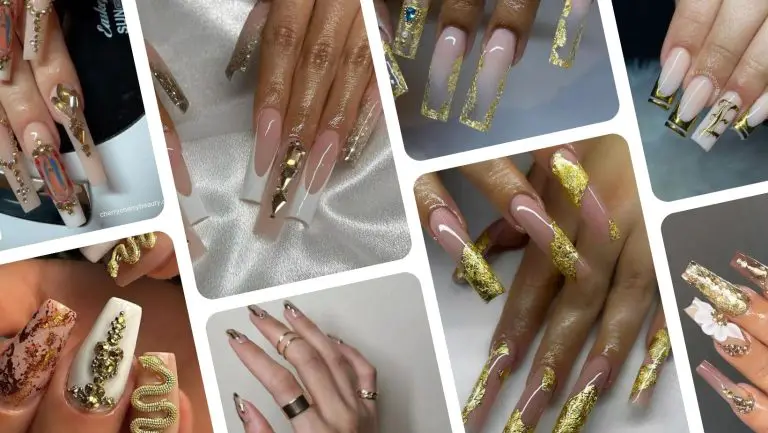 gold acrylic nails