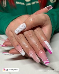 Christmas Nails Pink And White With Snowflakes