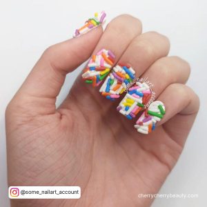 Classy Short Birthday Nails With Sprinkle Design