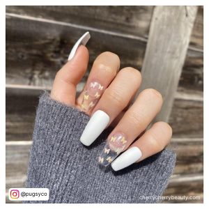 Clear And White Butterfly Nail Designs