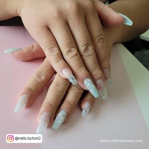 Clear Blue And White Butterfly Nails