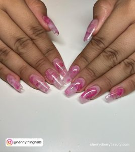 Clear Pink Marble Nails In Coffin Shape
