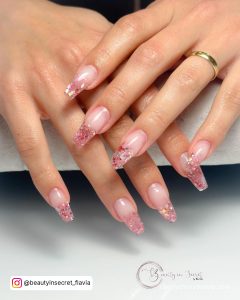 Clear Pink Nails With Glitter