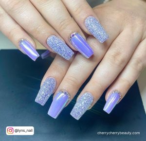 Coffin Acrylic Nail Designs For Winter Purple With Glitter