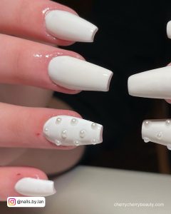 Coffin Acrylic Nails Spring In All White