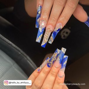 Coffin Birthday Nails With Blue Tips